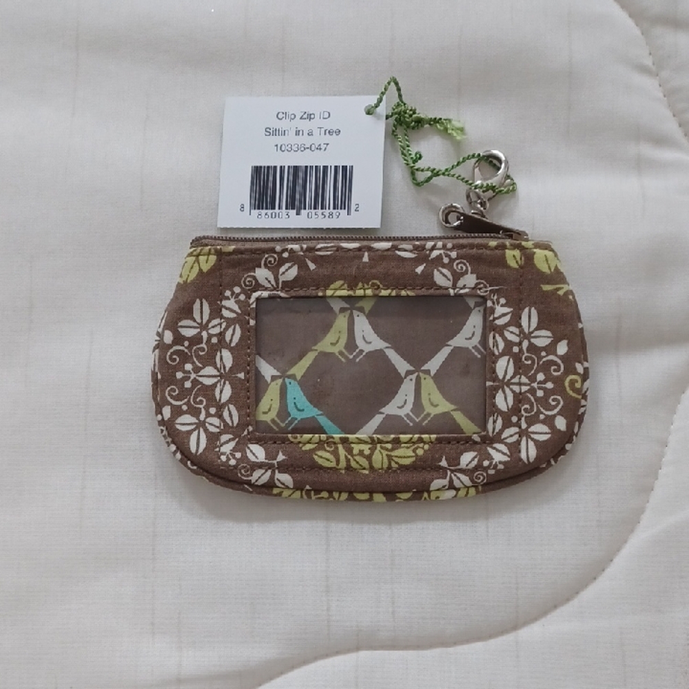 NEW Vera Bradley Brown and Green Bird Pattern ID Holder